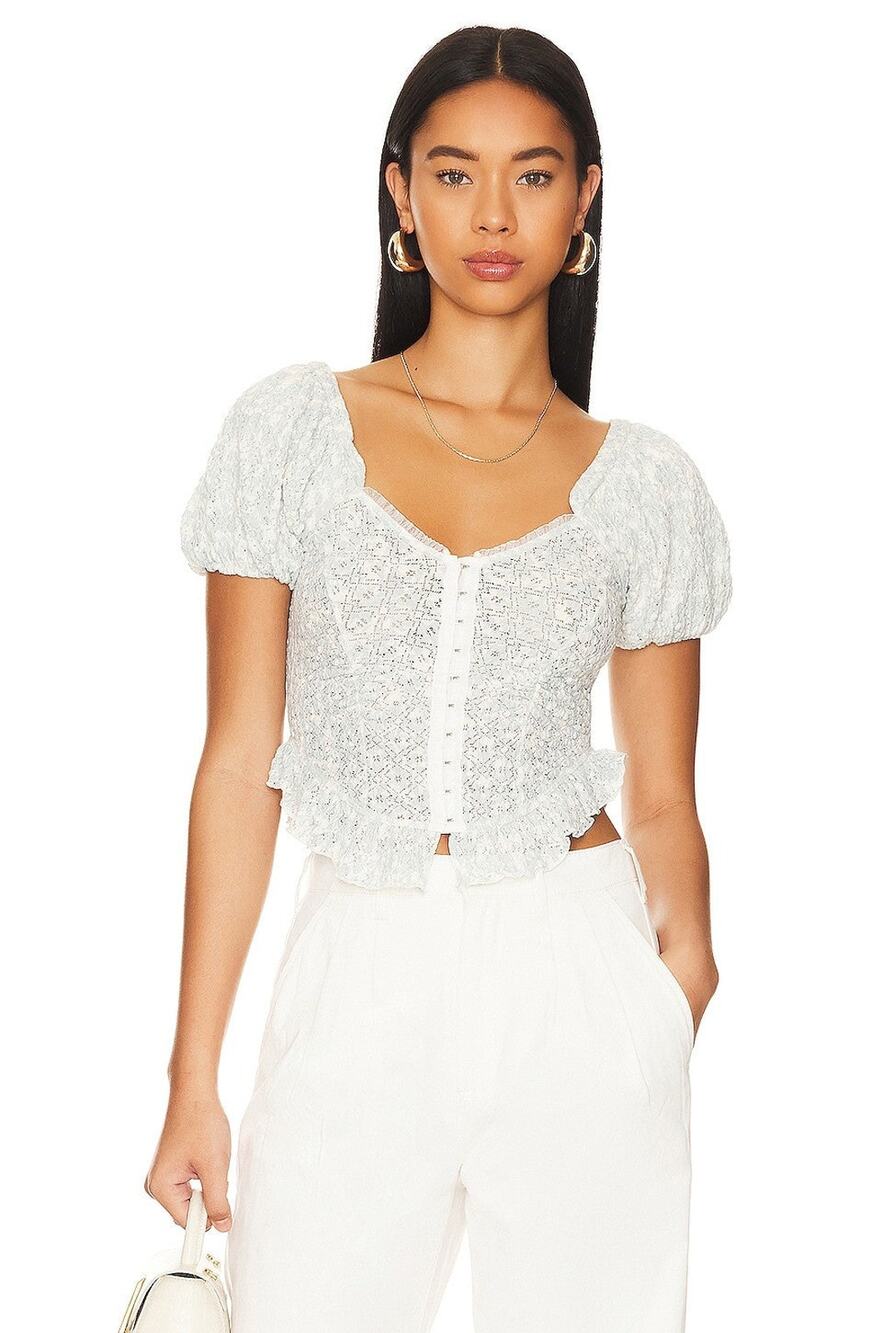 Free People Oh Baby Cotton Blend Puff Sleeves Top - M